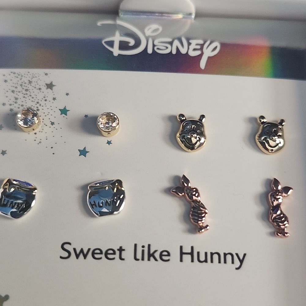 Disney's Winnie The Pooh and Piglet Fine Silver-Plated Dainty Earring Set - Picture 2 of 4